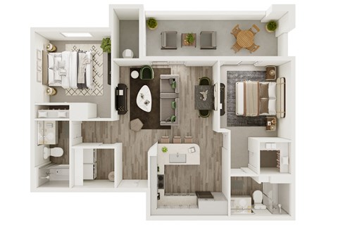 a bedroom floor plan with a bathroom and a living room